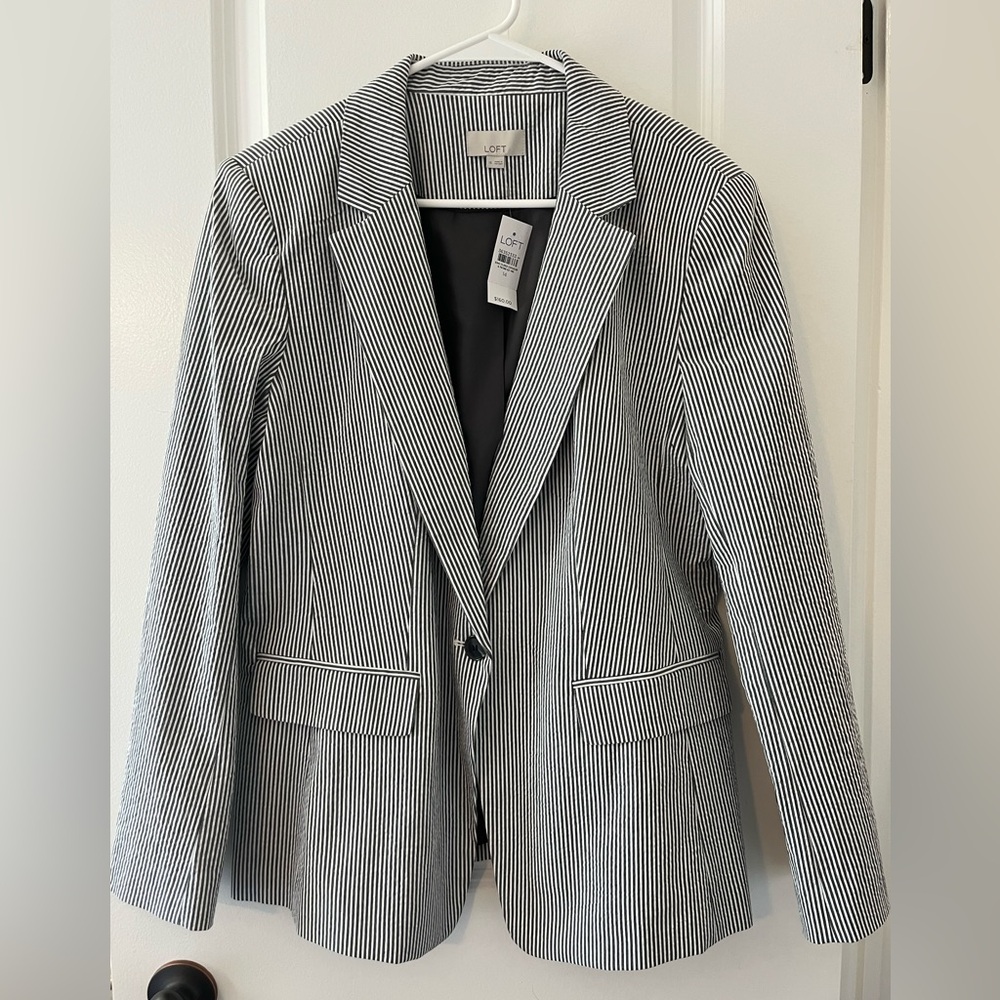 LOFT Black and White Striped Blazer NWT